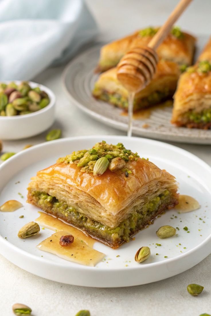 Fresh pistachio baklava and kunafa